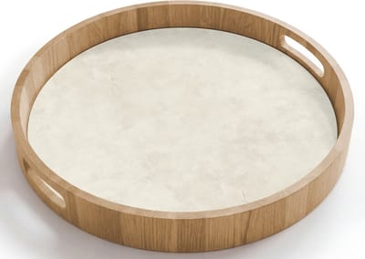 Dienblad rond 40x40 cm - Schootdienblad hout - Crème - Egaal - Beton - Borrelplank rechthoek - Plateau houten dienbladen