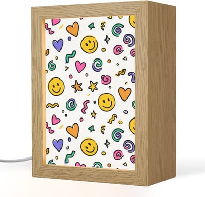 Nachtlampje 15x20 cm - Kinder lampje - Smileys - Pictogrammen - Kleurrijk - Tafellamp kinderkamer - Slaapkamer lamp - Bedlamp kinderen - Kinderlampje stopcontact - Wandlamp babykamer - Nachtlampjes