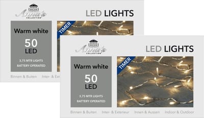 Anna's Collection Kerstverlichting - 2x - met timer - 375 cm - Lichtsnoer transparant - met 50 leds