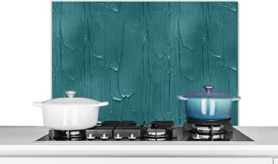 Spatscherm Keuken - Kookplaat Achterwand - Spatwand Fornuis - 80x55 cm - Verf - Turquoise - Abstract - Aluminium - Wanddecoratie - Muurbeschermer - Hittebestendig