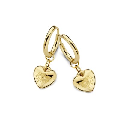 CO88 Collection Divine 8CE-70352 Stalen oorringen met hanger - hart - oog - 12 mm - Goudkleurig