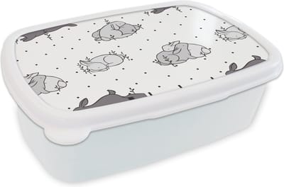 Broodtrommel Wit - Lunchbox - Brooddoos - Konijnen - Dieren - Slaap - Kinderen - Patronen - 18x12x6 cm - Volwassenen