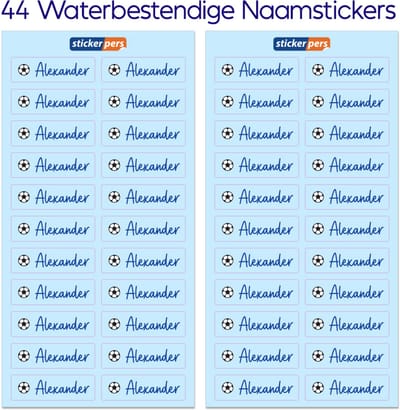 44x Naamstickers kinderen met eigen ontwerp - 50 x 15 mm - Waterbestendige naamlabels - Vinyl sticker - Blauw