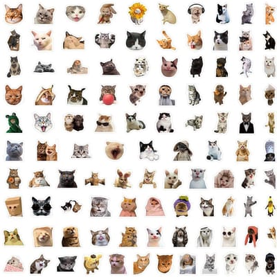 104 Stuks Grappige Gekke Kat Stickers - Speelse Katten Decals Voor Diy Journals Telefoonhoesjes Waterflessen Sticker Story Winkel gray