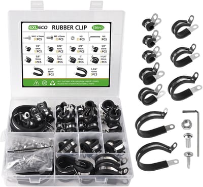 Dailygoods - EXLECO 136 stuks kabelklemmen om vast te schroeven, kabelklemmen, roestvrij staal, kit, rubber, P-clips, buisklemmen met rubberen inzetstuk, buisklem voor leiding, draad, buis, 6 mm, 8 mm, 10 mm, 13