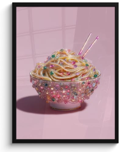 Poster in lijst - Fotolijst 60x80 cm - Posters - Noodles - Edelstenen - Stokjes - Roze - Posterlijst zwart - Decoratie - Wanddecoratie woonkamer - Muurdecoratie slaapkamer