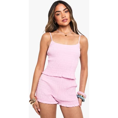boohoo Dames Katoenen popeline gerimpelde crop top | Baby Pink | Maat: 14