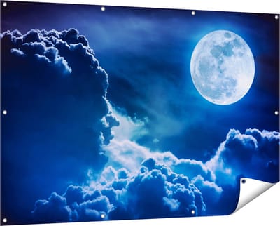 Gards Tuinposter Volle Maan bij Wolken - 150x100 cm - Tuindoek - Tuindecoratie - Wanddecoratie buiten - Tuinschilderij