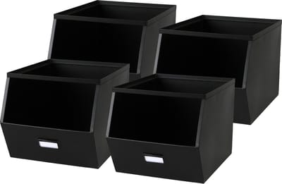 Urban Living Stapelbare opbergmand - 4x - Open Metal Box - 23 x 32 x 21 cm - metaal - zwart