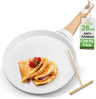 11 Inch Crêpe-Pan met Anti-aanbaklaag en Houten Verspreider voor Dosa's - Ideaal voor Inductiekoken
