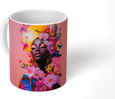 Mok - Koffiemok - Kleurrijk - Bloemen - Vrouw - Zon - Mokken - 350 ML - Beker - Koffiemokken - Theemok