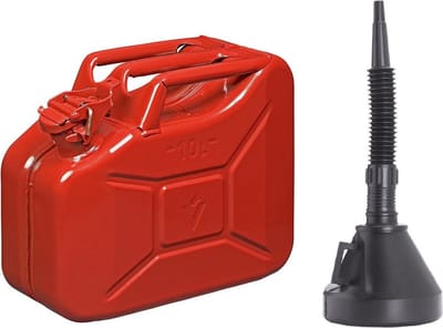 Proplus Brandstof Jerrycan van metaal - 10 liter - rood - voor benzine en diesel - met dop en trechter