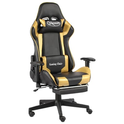 vidaXL - Gamestoel - draaibaar - met - voetensteun - PVC - goudkleurig
