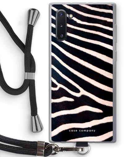Hoesje met koord geschikt voor Samsung Galaxy Note 10 hoesje met Koord - Zebra - Telefoonhoesje met Zwart Koord - Bescherming aan alle Kanten en Over de Schermrand