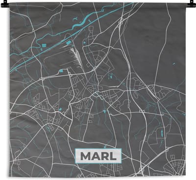 Wandkleed - Wanddoek - Blauw – Duitsland – Plattegrond – Stadskaart – Kaart – Marl - 180x180 cm - Wandtapijt