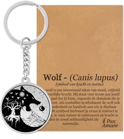 Wolf Kop Sleutelhanger Zilverkleurig - Spirituele Talisman - Roestvrij Staal / Stainless Steel - Natuur & Balans - Pax Amare