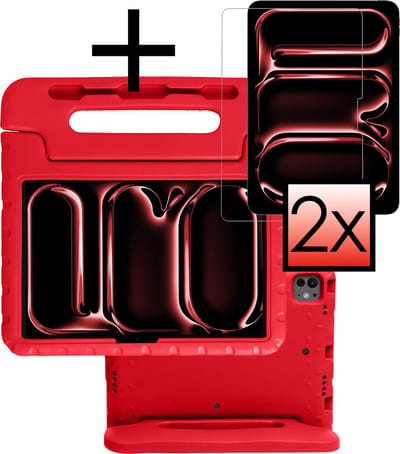 Hoes - Geschikt voor Apple iPad Pro (2024/2025) - 11 inch - Met 2x Screenprotector - Kinderhoes Shockproof Bumper - Kidsproof Case - Tablet Hoesje - Kinder Cover - Rood