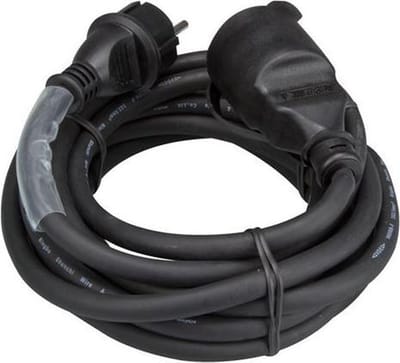 HQ-Power Verlengkabel, met krimpkous, H05RR-F 3G2.5, 5 m, 16 A/230 V, 3680 W, type E/F, IP44, rubber, zwart