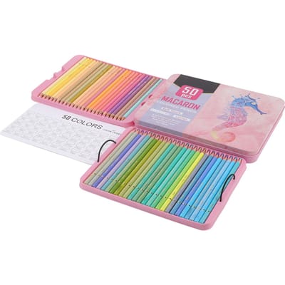 Crayons de couleur 50 couleurs Matériau peuplier Ensemble de crayons à croquis portables pour écrire, dessiner, colorier, créer pink