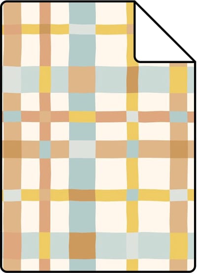 Proefstaal ESTAhome behang ruitjes blauw, geel en bruin - 26.5 x 21 cm - 132048-S