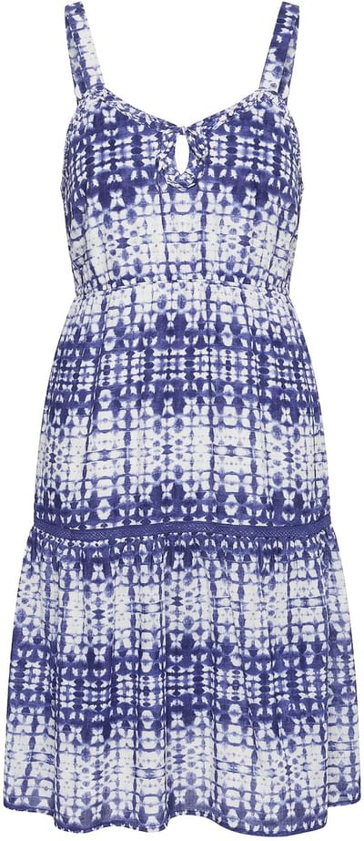 Studio Untold - Dames - Midi-jurk mouwloze A-lijn strepen sierbanden - Donkerblauw - Maat 46+