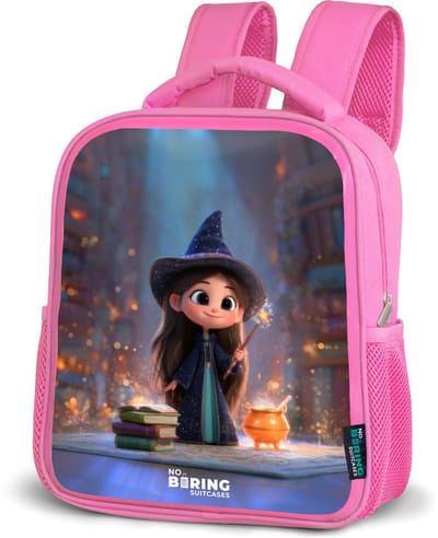 NoBoringSuitcases.com® - Rugzak roze - Schooltas meisjes - Kleine tovernares in bibliotheek - Kinder rugtas meisje - Boekentas kind - Kinderrugzak voor school - Schoolrugzak