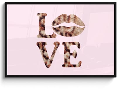 Poster in lijst - Fotolijst 120x80 cm - Posters - Tekst - Love - Pantervacht - Lichtroze - Posterlijst zwart - Decoratie - Wanddecoratie woonkamer - Muurdecoratie slaapkamer