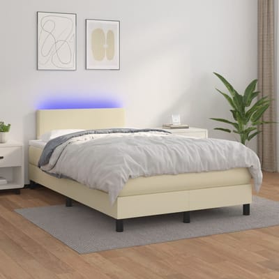 vidaXL - Boxspring - met - matras - en - LED - kunstleer - crèmekleurig - 120x200 - cm