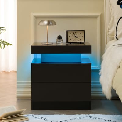 Nachtkastje - Modern LED Nachtkastje - Met 2 Lades - Zwart