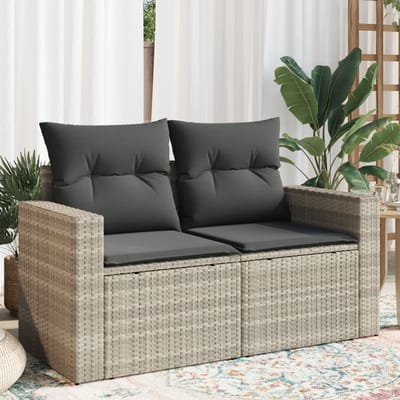 vidaXL - Tuinbank - 2-zits - met - kussens - poly - rattan - lichtgrijs