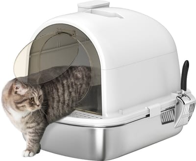 PawHut Kattenbak - Roestvrij Staal 201 - 52,4x41,3x39,9cm - Wit