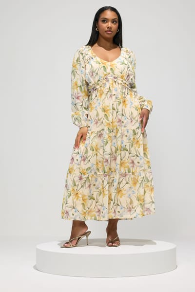 Yours London Witte Jurk Met Lange Mouwen En Bloemenprint Size 42
