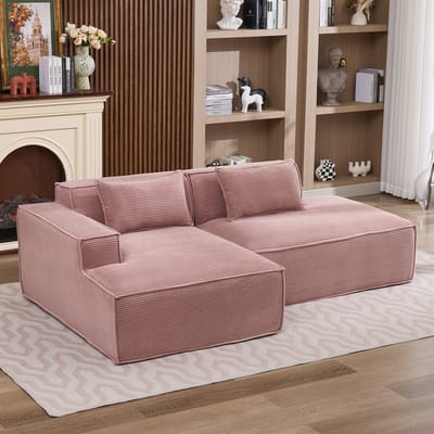 MODENUIT Sofa 235 cm - Compact Ontwerp Met Vering En Twee Kussens - Voor Woonkamer En Kantoor - Polyester Roze