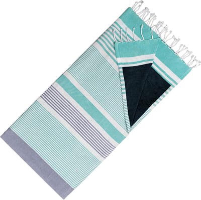 Hamamdoek Dubbelzijdige Kikoydoek & Badstof - Trendy Hammamdoek - 100% Katoen - 95 x 175 cm - Turquoise-navy