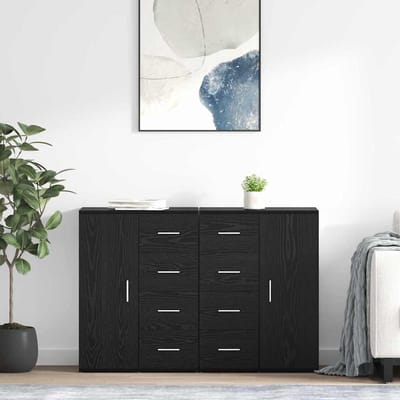 vidaXL - Dressoirs - CORONA - 2 - st - Zwart - Eiken - 59 - x - 39 - x - 80 - cm - Bewerkt - hout