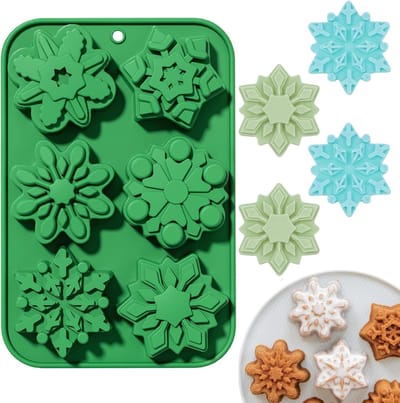 Daity 1 siliconen mal voor kerst sneeuwvlok zeep - 6-rooster sneeuwvlok handgemaakte chocolade - ijsblokjesvorm cakevorm bakplaat - Kerst thuis koekjesdessert maken gereedschap (1 stuk)