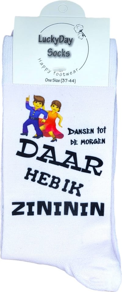 Zininin - Dansen Sokken - Dans - Verjaardags cadeau voor vrouw en man - feest sokken - Festival cadeau - Witte sokken met tekst - grappige sokken - leuke dames en heren sokken - moederdag - vaderdag - Sokken waar je vrolijk van wordt - Maat 37-44