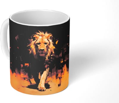 Mok - Koffiemok - Leeuw - Geschilderd - Abstract - Goud - Mokken - 350 ML - Beker - Koffiemokken - Theemok