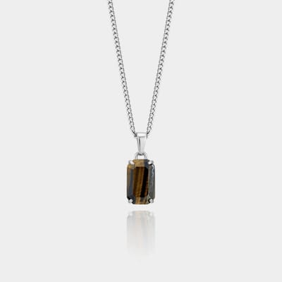 Tiger Eye Gemstone Pendant - Zilveren Edelsteen Hanger Ketting - 50 cm lang - Ketting Heren met Hanger - Olympus Jewelry