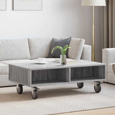 vidaXL - Bijzettafel - met - wielen - Grijs - Sonoma - 90 - x - 50 - x - 30 - cm