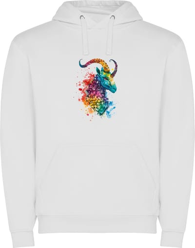 Witte unisex hoodie met “ Kleurrijke Sterrenbeeld Steenbok – Astrologie – Horoscoop – Zodiac Signs “ Print Full Color Color merk Roly maat S