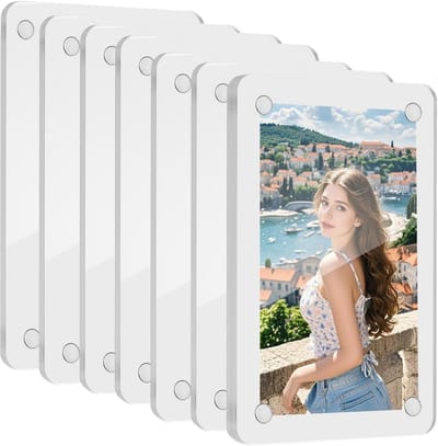 8x Magnetische Dubbelzijdige Acryl Fotolijstjes Zonder Rand - Transparant voor Bureau
