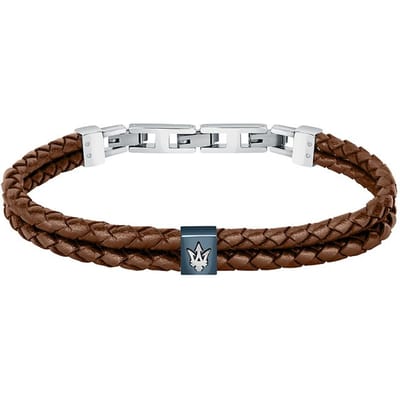 Maserati heren armband roestvrij staal, leer, gerecycled One Size Bruin 32024126 - 22 cm