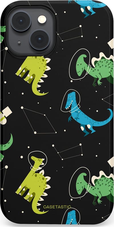 Casetastic hoesje geschikt voor Apple iPhone 14 Plus - MagSafe - Dubbellaagse bescherming - Dino in de sterren - Fashion Case - Zwart Groen