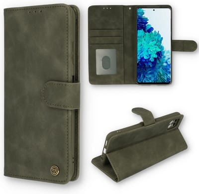 Casemania Hoesje Geschikt voor Samsung Galaxy S21 FE - Shadow Gray - Luxe Portemonnee Book Case - Pasjeshouder en Magneetlipje