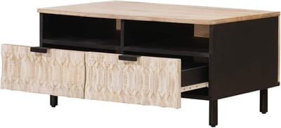 Massief Houten Tafel - Woonkamertafel - Woonkamer Inrichting - Met Twee Laden - 80 x 54 x 40 cm - Wit