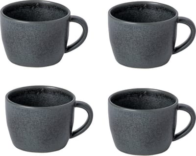 Costa Nova - livia zwart - beker - aardewerk - 13 x 10 H 7.6 cm - 0,36 L - set van 4