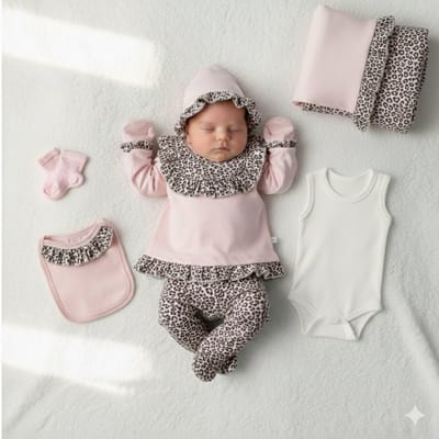 Leopard - 8-delige Newborn Baby Kleding Set meisjes - Newborn kleding set - Newborn set - Babykleding - Babyshower cadeau - Kraamcadeau