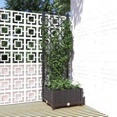 vidaXL - Plantenbak - met - trellis - zwart - 40x40x121,5 - cm - PP