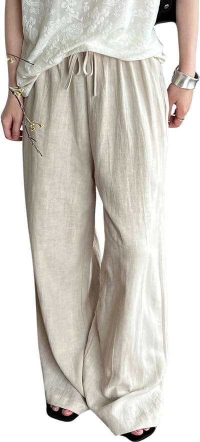 Livano Linnen Broek Dames - Zomerbroek - Volwassenen - Lange Broek - Pantalon - Strandbroek - Zomer - Ibiza Stijl - Beige - Maat S